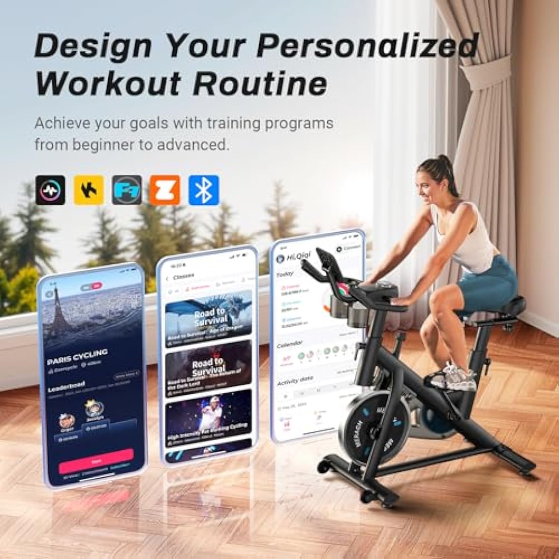 MERACH Exercise Bike with LED Display, Stationary Bike with Exclusive App for Customized Exercise Plans, Quiet Indoor Cycling Bike Exercise Equipment for Home Gym Use, 300lbs Weight Capacity