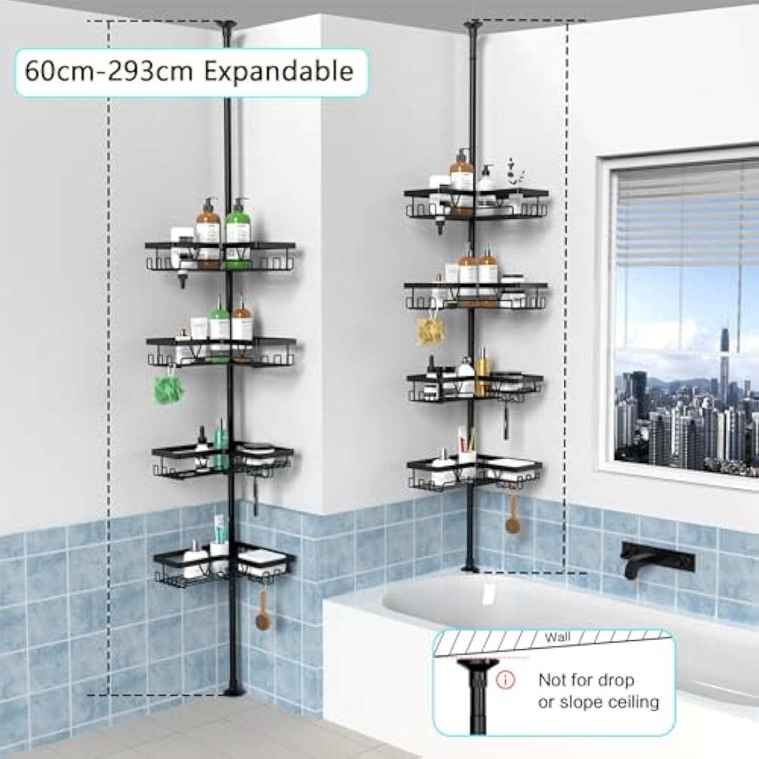 Kegii Telescopic Shower Caddy Corner Shower Shelf Bathroom Corner Storage Black
