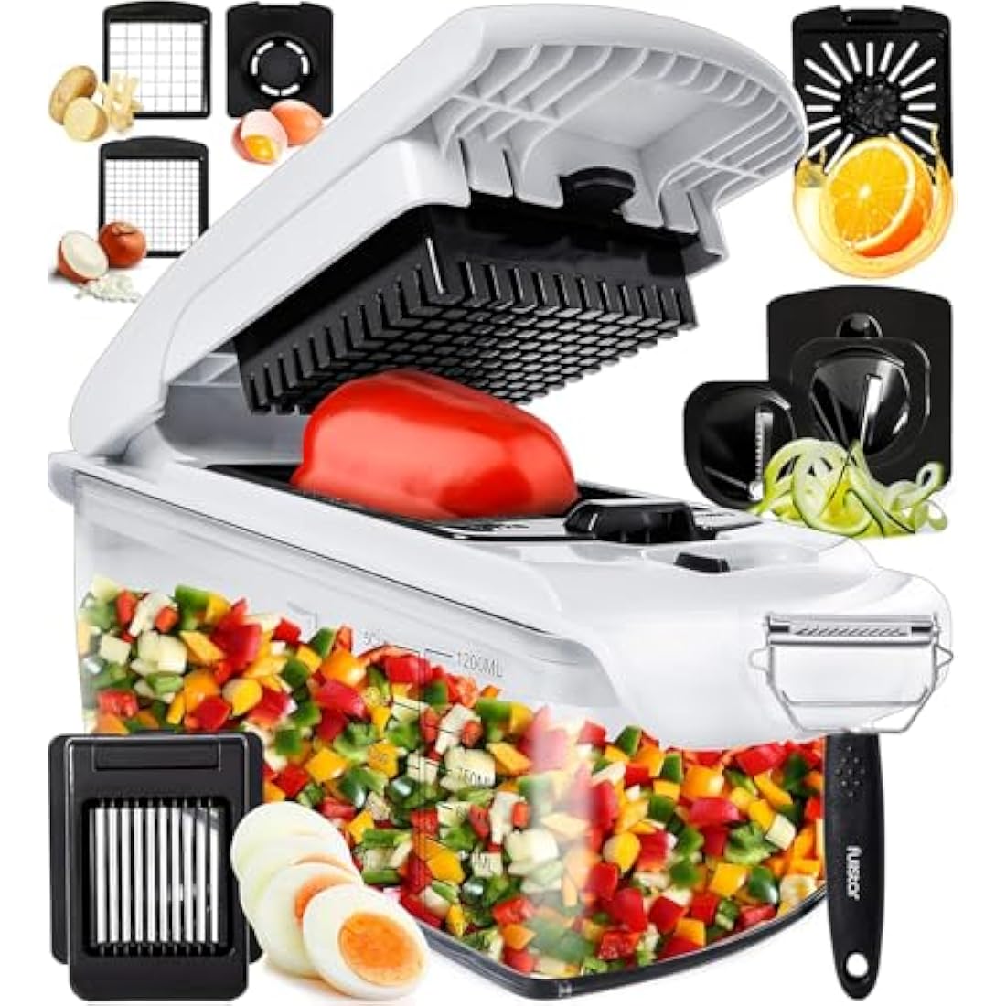 Vegetable Chopper Vegetable Cutter - Veggie Onion Salad Food Chopper Manual - Potato Chipper - Veg Chopper and Dicer - Kitchen Tools & Gadgets (9-in-1 White)