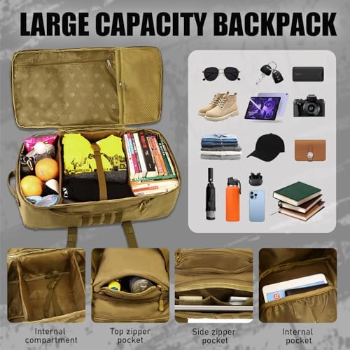 Protector Plus Tactical Travel Backpack 60L Military MOLLE Duffel Bag (Rain Cover & Patch Included)