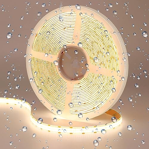 GOMING 32.8ft(10M) DC 24V Double Row COB LED Strip Light Natural White 4000K IP65 Waterproof 6000LEDs CRI 93+ 20000lm Uniform Glow Dotless Flexible