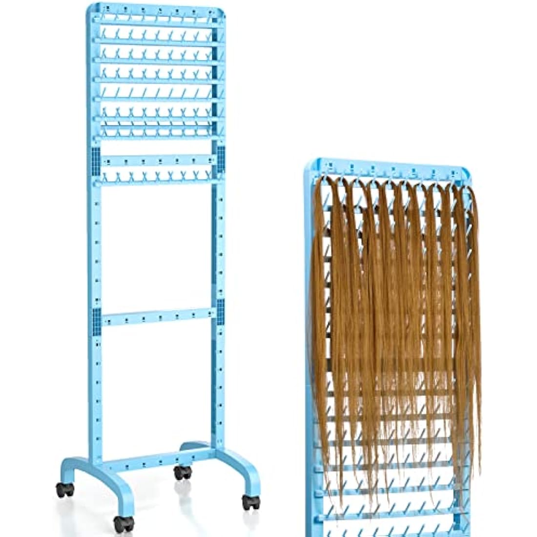 Yumkfoi Adjustable Braiding Rack 160 Pegs, Double-Sided Standing Holder for Hair, Adjustable Height With Wheels, Separator Stand Extension Holder for Stylists