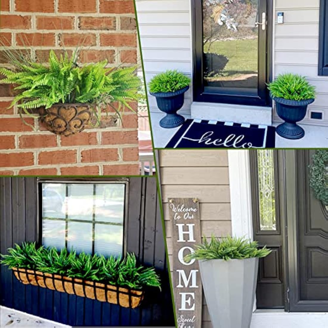 ToKinCen 12Pcs Artificial Fern Outdoor Faux Fern Plants Fake Boston Fern Plants Plastic Greenery Bushes Shrubs Bundles Patio Basket Pot Hanging Garden Planter Indoor Outside Decor