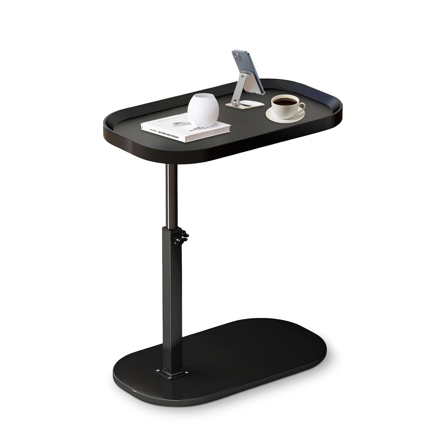 XUDREZ Adjustable C Shaped Side Table, 360°Swivel C Shaped End Table, Couch Side Tables That Slide Under