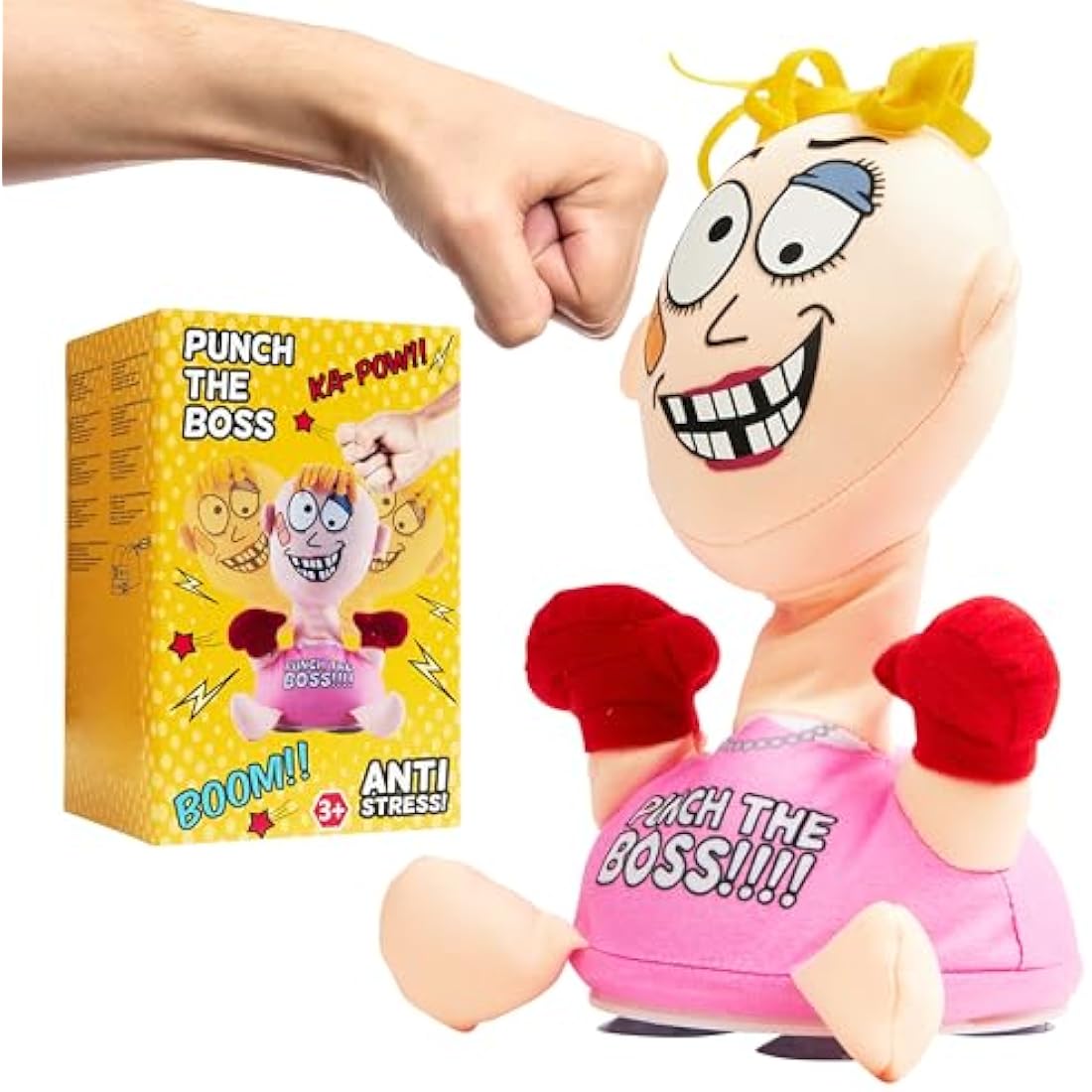 Stress Relief Toys for Adults - Punch The Boss Stress Toy Anger Relief Anti Stress Office Desk Punch Bag Coworker Secret Santa - Funny Gifts (Pink)