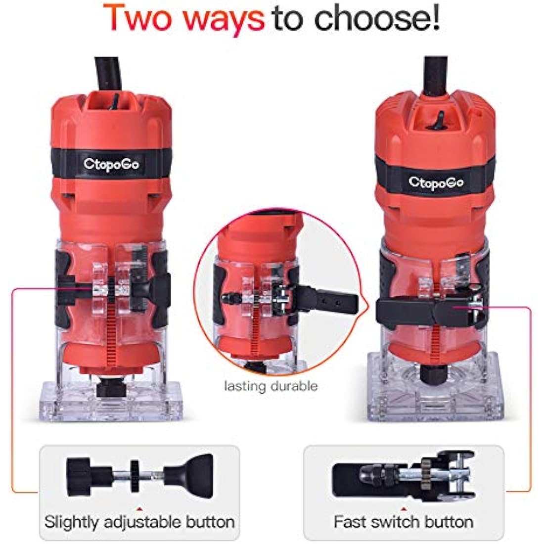 CtopoGo Compact Wood Palm Router Tool Hand Edge Trimmer Woodworking Joiner Cutting Palmming Tool 30000R/MIN 800W 220V with 12PCS 1/4" Router Bits