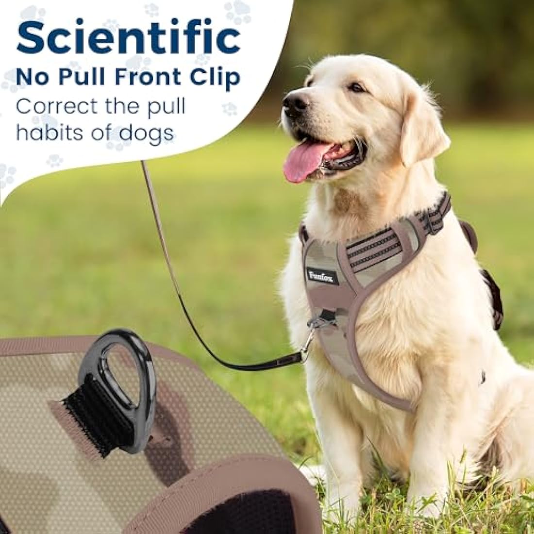 Funfox Dog Harness Medium No Pull, Adjustable 2 Clips Anti-Pull Vest with Practical Handle, Breathable Padded Pet Harness Designed for Small/Large Breeds, Reflective Training Walking Camo Green M