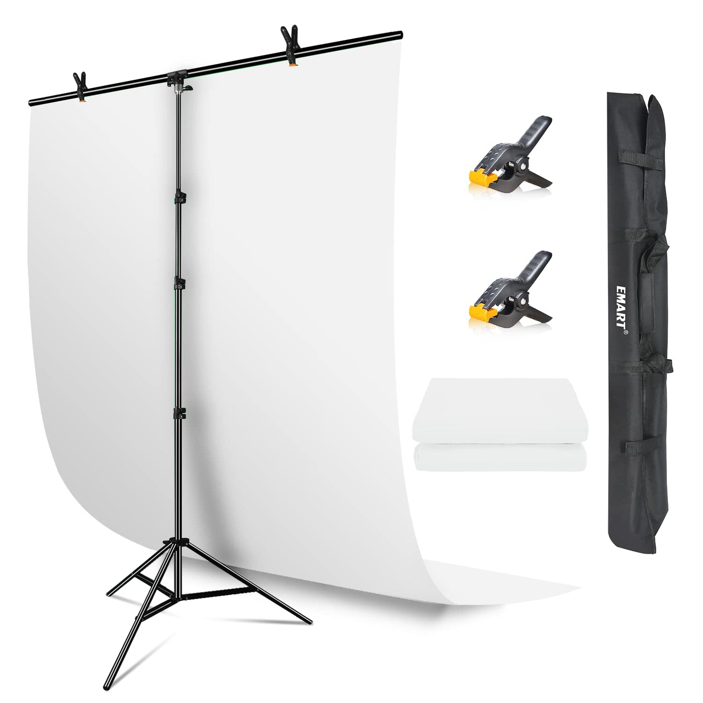 EMART White Backdrop with Stand, 1.5x2.0m(5x7ft) White Screen Photography Backdrop with 1.5x 2.6m(5x 8.5ft) T-Shape Background Support, Photo Studio