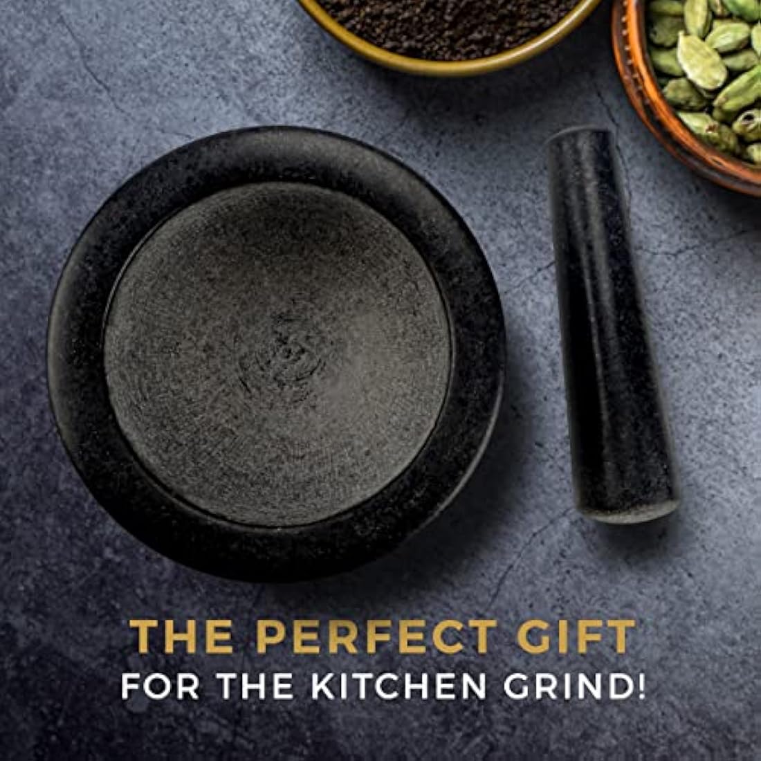 Silk Route Home Granite Pestle & Mortar with Base, Kitchen Tool for Muddling & Grinding Spices, Herbs, Nuts & More