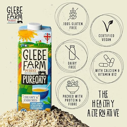 Glebe Farm PureOaty Creamy & Enriched - Barista Style Gluten Free Dairy Free & Vegan Coffee Creamer, High Protein with Calcium & Vitamin B12, 6 x 1 Litre