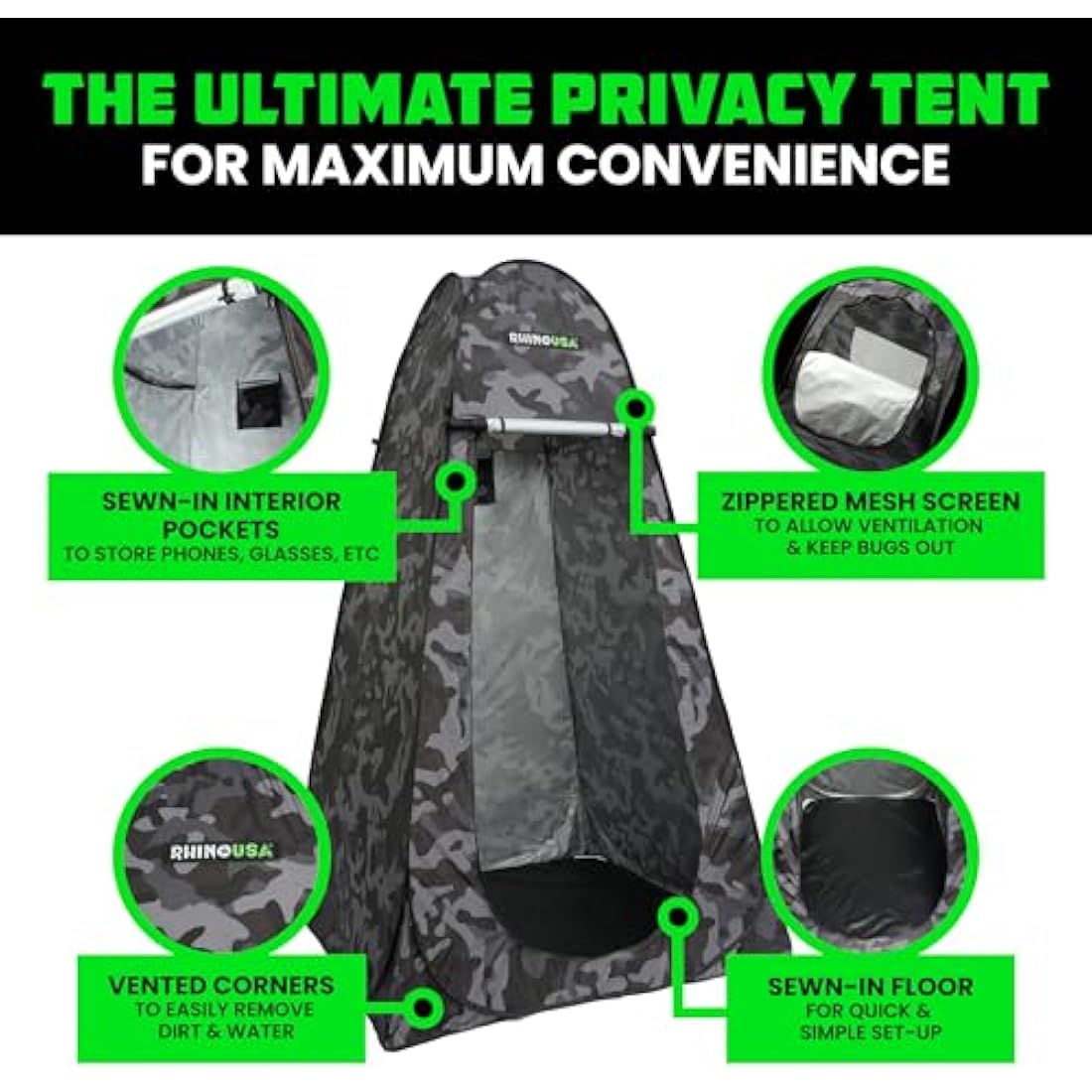 Rhino USA Portable Pop Up Privacy Changing Tent - Ultimate Outdoor Camping Shower, Camp Toilet Tent, Rain Shelter for Beach and Camping - Lightweight and Sturdy, Instant Setup While On-The-Go