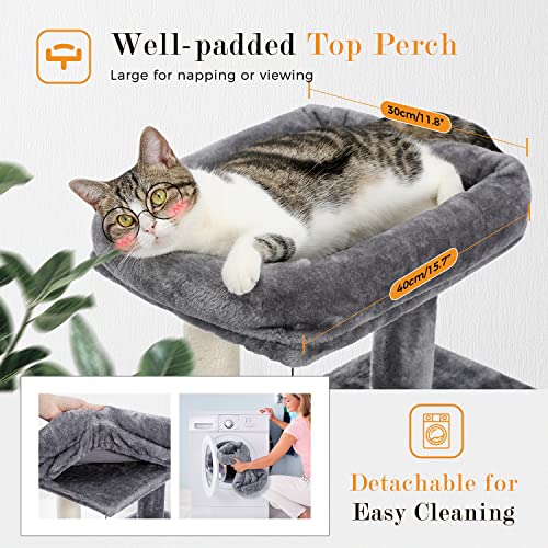 PETEPELA Cat Tree 86cm Cat Tower with Double Condos, Removable Spacious Perch, Fully Wrapped Scratching Sisal Posts, Replaceable Dangling Balls, 35