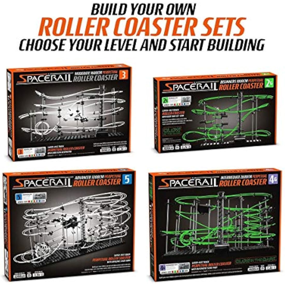 CKB LTD Space Rail Perpetual Rollercoaster Glow in The Dark Level 4 - Marble Roller Coaster Run DIY Track Build Kit Space Rail Track Run Construction Gadget