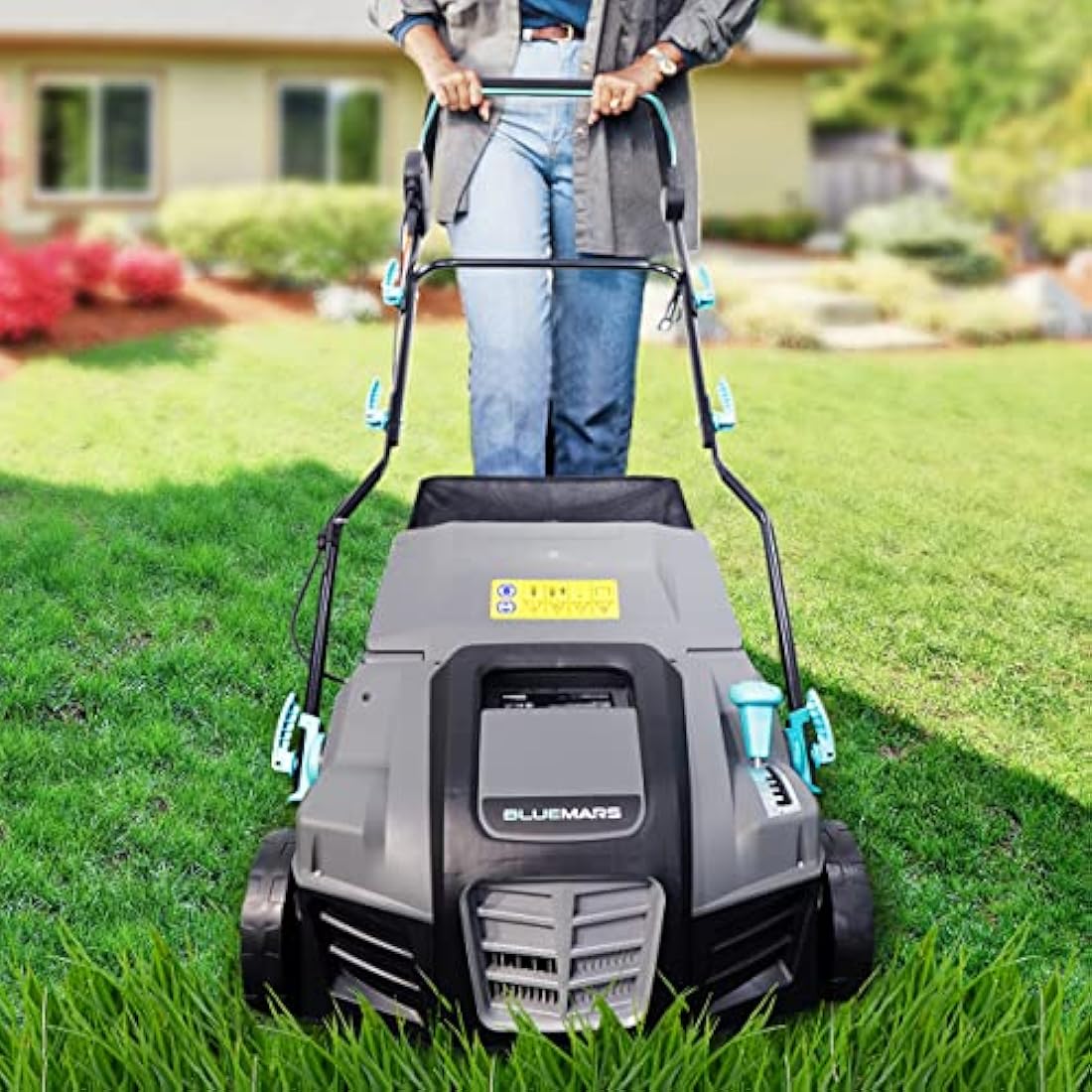 Bluemars 2000W Lawn Scarifier and Aerator, 40CM Working Width Electric Lawn Rake,5 Positions,55L Grass Box, Folding Handle,10M Power Cord
