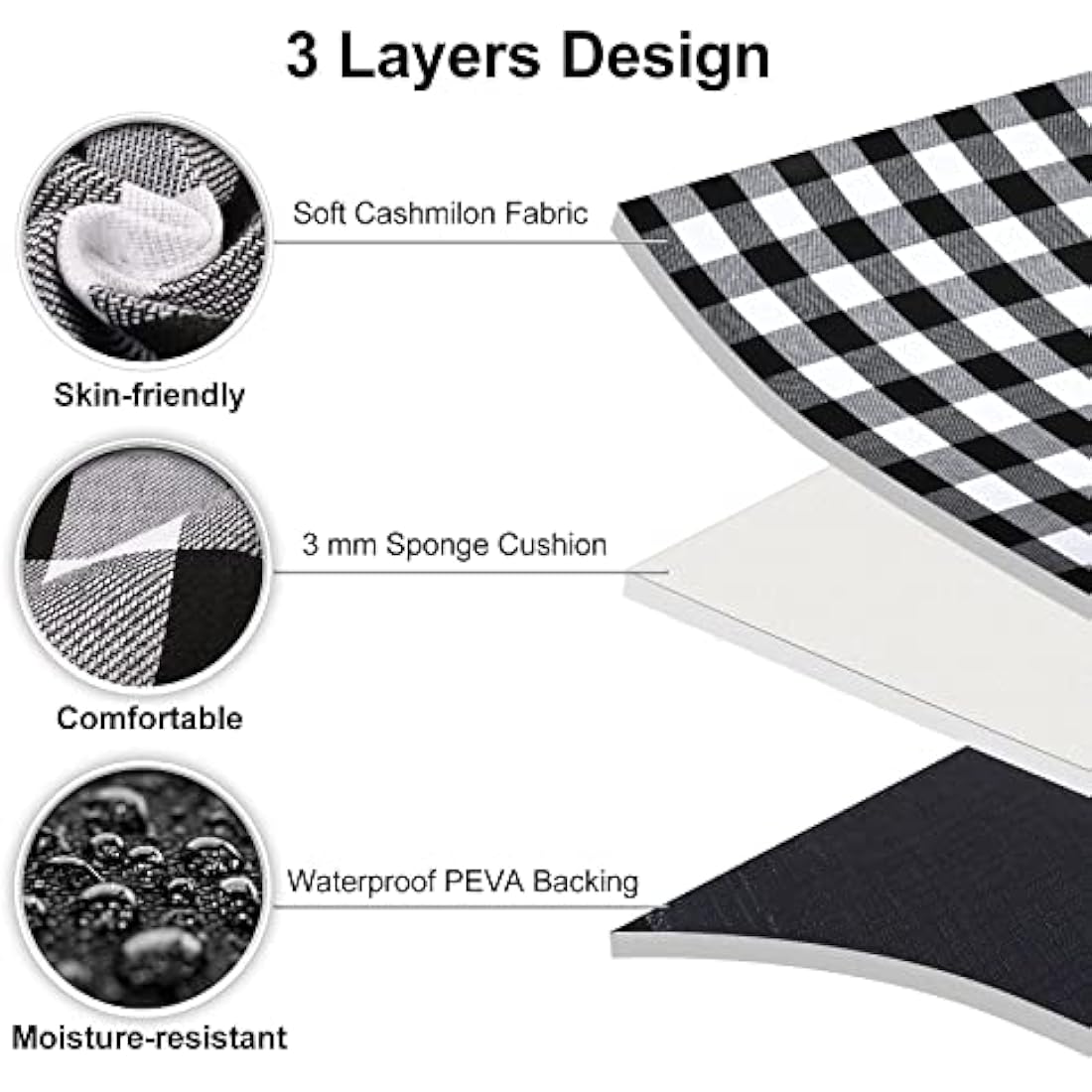 Ben & Bel Water/Sand/Dirt-resistant Picnic Blanket with PU Handle, Outdoor-Ready Black & White Square, 150x200cm XL