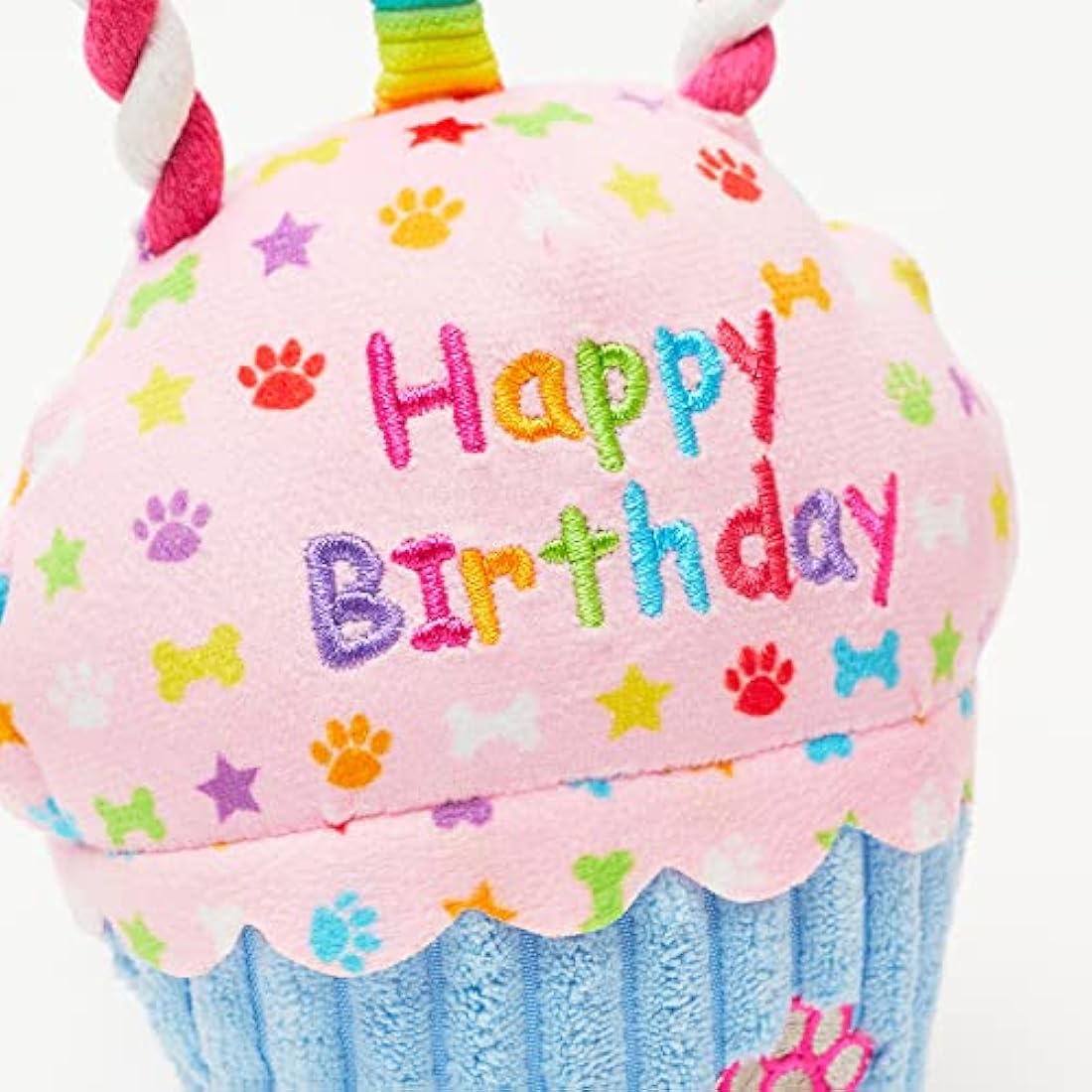 Pet London Happy Birthday Cupcake Dog Toy with Squeaker and rope tug-Celebrate Your Dog's Bday or Adoption Gift