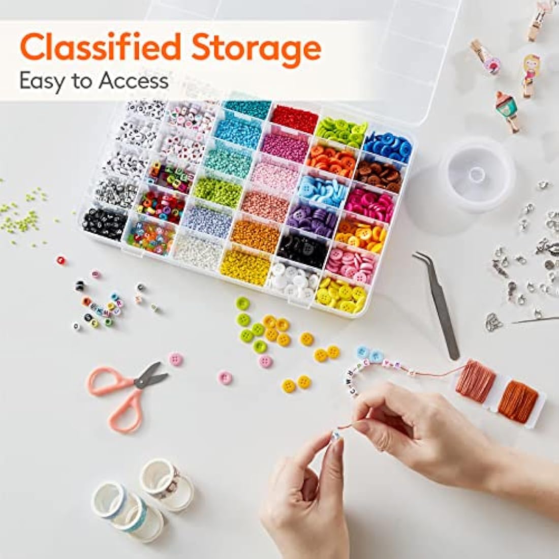 Lifewit 2 Pack 36 Grids Organiser Storage Box, Fishing Tackle Box, Clear Stackable Plastic Container with Adjustable Dividers for Beads, Art DIY, Crafts, Jewelry, with 5 Sheet Label Stickers
