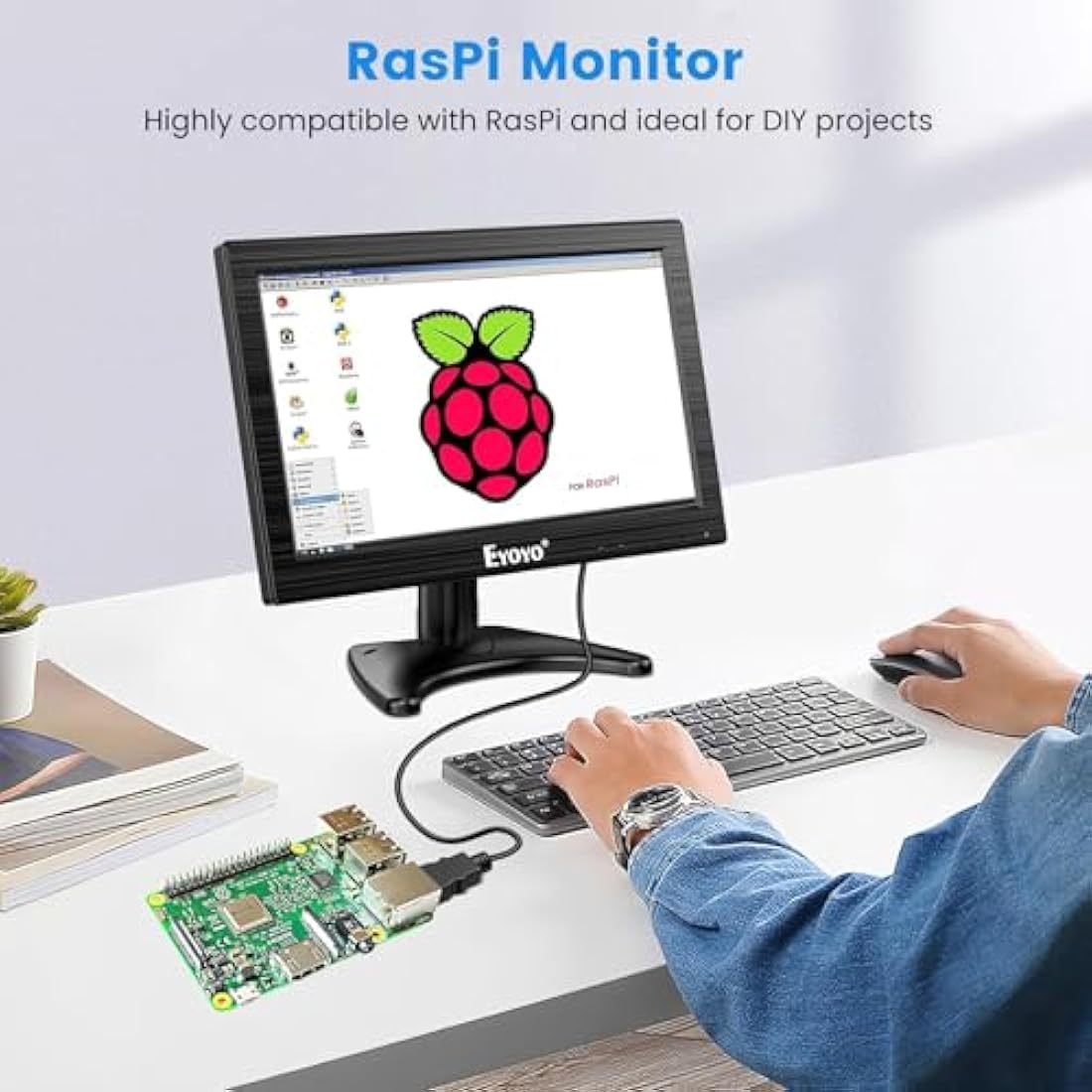 Eyoyo 12" Inch TFT LCD Monitor with AV HDMI BNC VGA Input 1366x768 Portable Mini HD Color Screen Display with Built-in Speaker