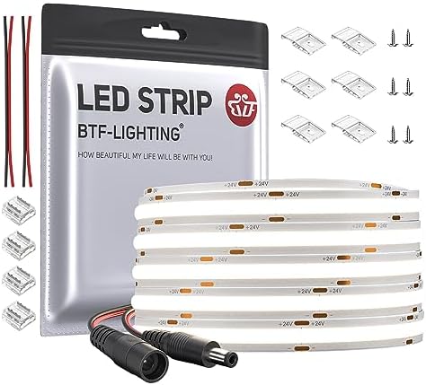 BTF-LIGHTING FCOB COB LED Strip Natural White 4000K Flexible High Density Uniform Light Dimmable LED Strip Light CRI90+ 10M 528LEDs DC24V 14W/m Bendable LED Ribbon for DIY Indoor Lighting Projects