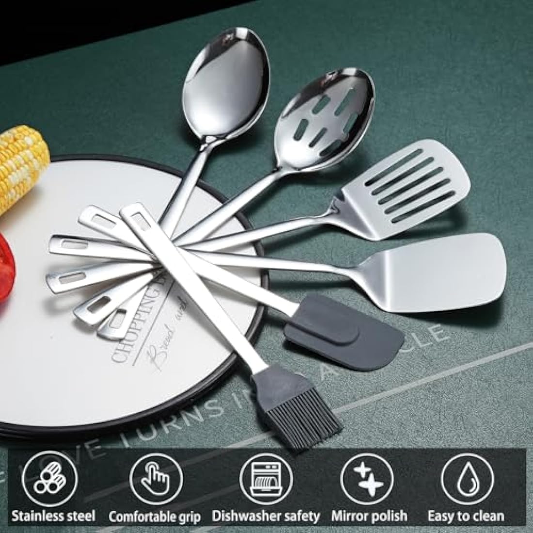 ReaNea Stainless Steel Kitchen Utensils Set 40 Pieces, Cooking Utensil Set with Utensils Holder, Kitchen Gadgets Kitchen Essentials New Home, House, Appartment Must Have, Metal Spatula Set