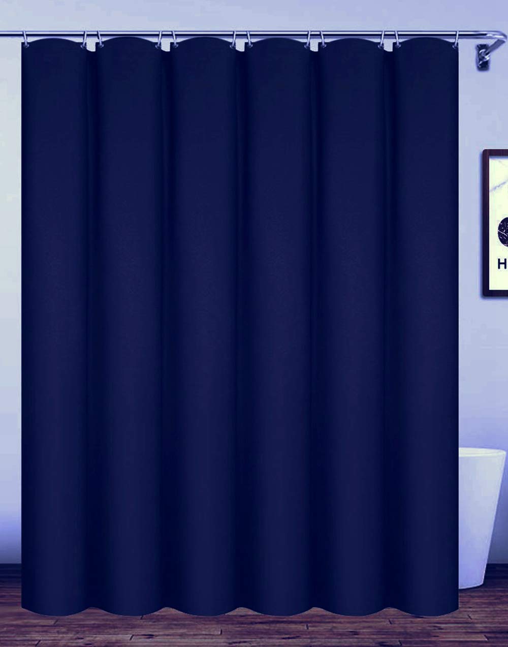 Homehold 180x220cm Navy Blue Bathroom Curtain With Hooks, Extra Long Polyester Waterproof Shower Curtain