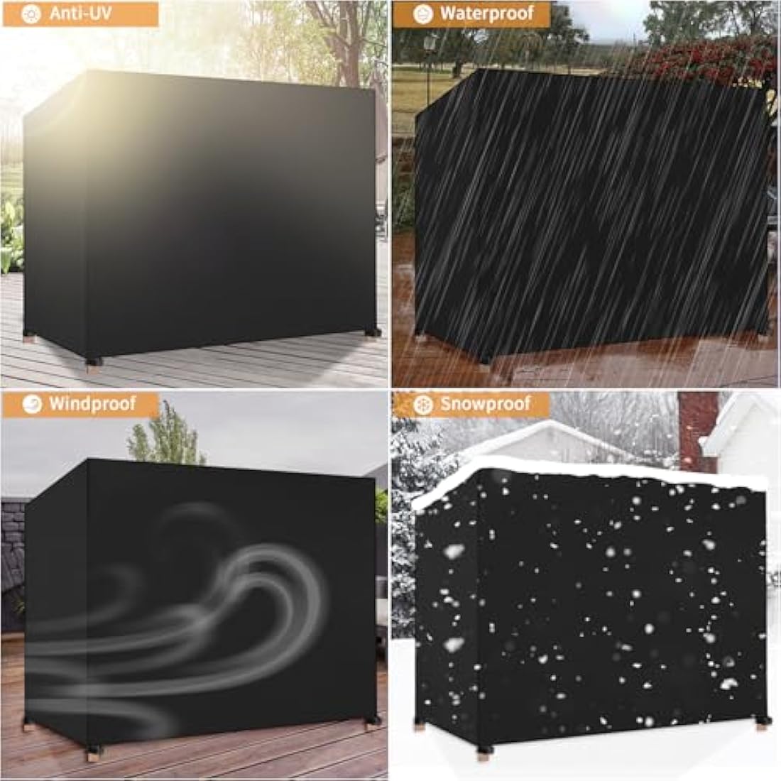 Dokon 3 Seater Garden Swing Covers Waterproof Heavy Duty Oxford Fabric Outdoor Swinging Chair Cover Windproof Anti-UV Patio Garden Hammock Cover with Zips (210x150x150cm) - Black