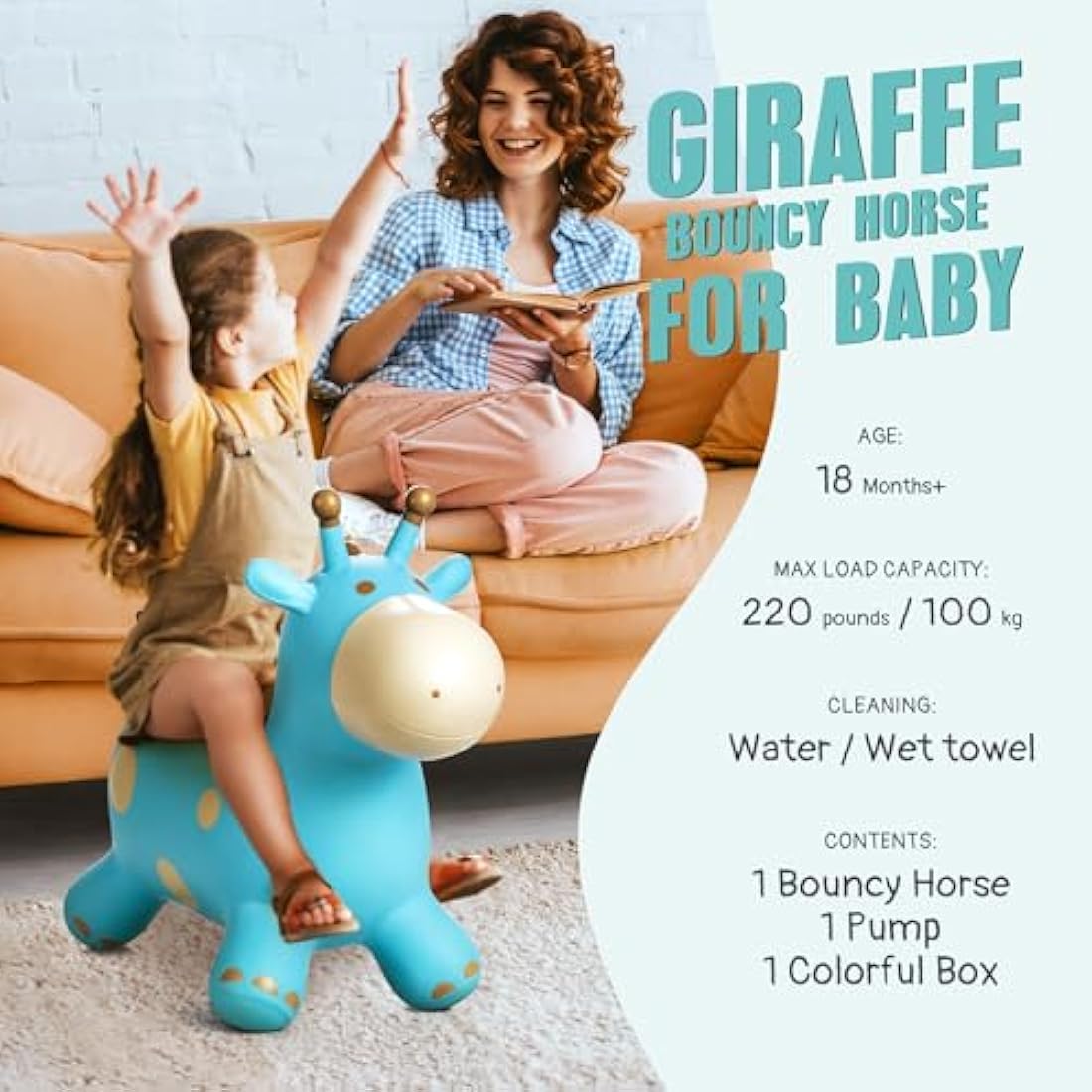 U&C Planet Animal Hopper for Kids, Toddler Ride-on Giraffe, Bouncy Horse Hopper, Jumping Horse, Inflatable Hopper Bouncy,Hopping Toys Gift for Boys Girls