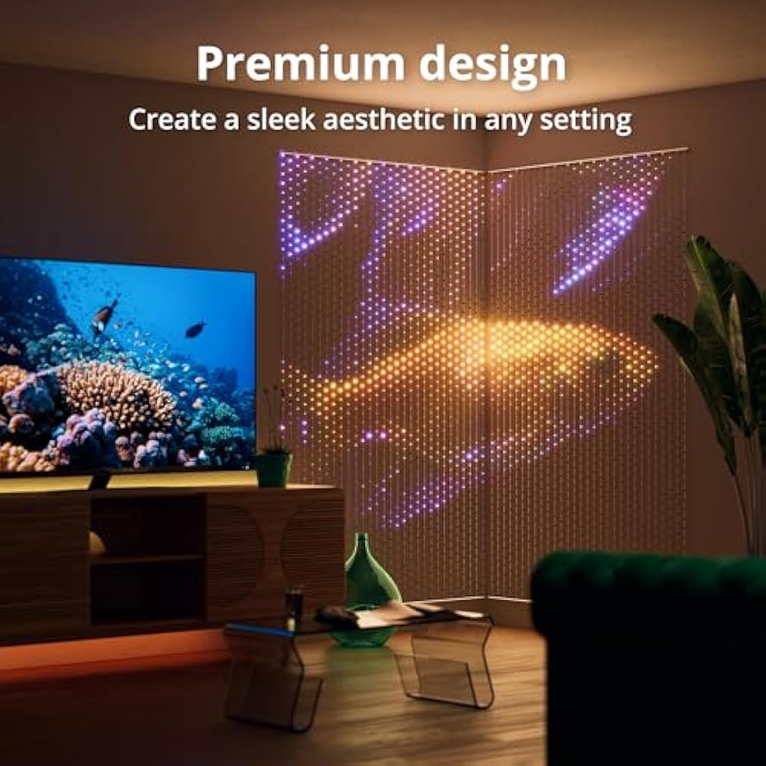 Twinkly Matrix 500 LED RGB, High Density LED Curtain, Smart Multicolor Gaming RGB Lights, Razer Chroma, Omen, Alexa, Google Home Compatible, Gaming Lights, App Control, Transparent Wire, 0.5m x 2.4m