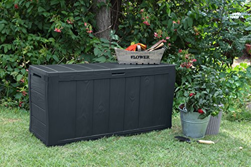 Keter Trunk in Resin Made of Panels with Wood Effect, Including Wheels, Lockable, 117 x 45 x 57.5 cm, 270 Lt, Gray Graphite