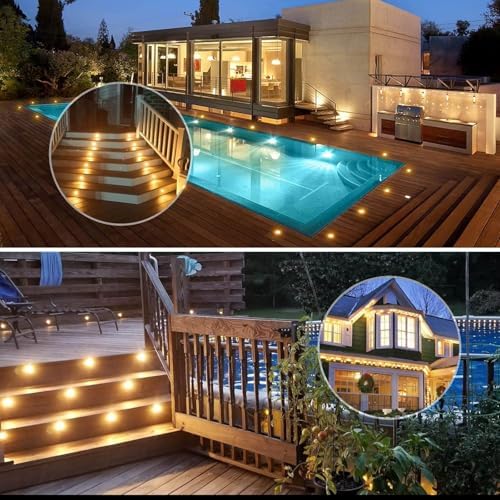 INDARUN Warm White Led Decking Lights Outdoor Waterproof IP67 Ø30MM 12V - Led Plinth Light Kits for Terrace/Patio/Path/Wall/Garden/Decoration, 10 Packs