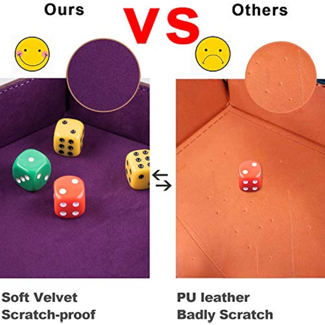 SIQUK 4 Pieces Dice Tray Hexagon Folding PU Leather and Velvet Dice Tray for RPG DND and Other Dice Games, 4 Colours