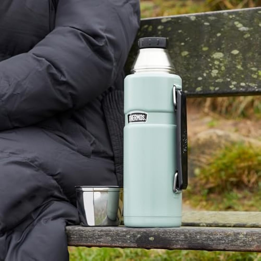 Thermos - Stainless King Matt Black Travel Flask (1.2L) Premium Leak Proof Insulated Tea & Coffee Flask for Hot & Cold Drinks, Built-in Cup, Twist-Pour Stopper, BPA-Free, Durable Steel Dishwasher Safe
