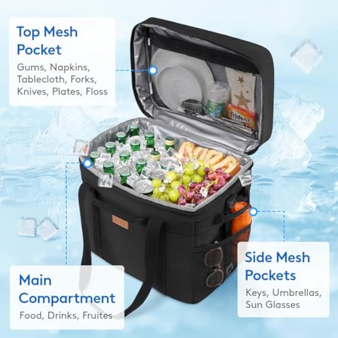 Lifewit 40L Soft Cooler Bag with Hard Liner, Large Insulated Picnic Lunch Bag Box Soft-Sided Cooling Bag for Camping、BBQ、Family Outdoor Activities, Black