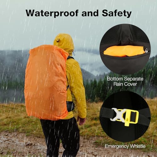 Outplea 60L Hiking Backpack Waterproof for Men Women, Large Camping Backpack with Rain Cover, Mesh Back Hiking Backpack for Travel Trekking Backpacking