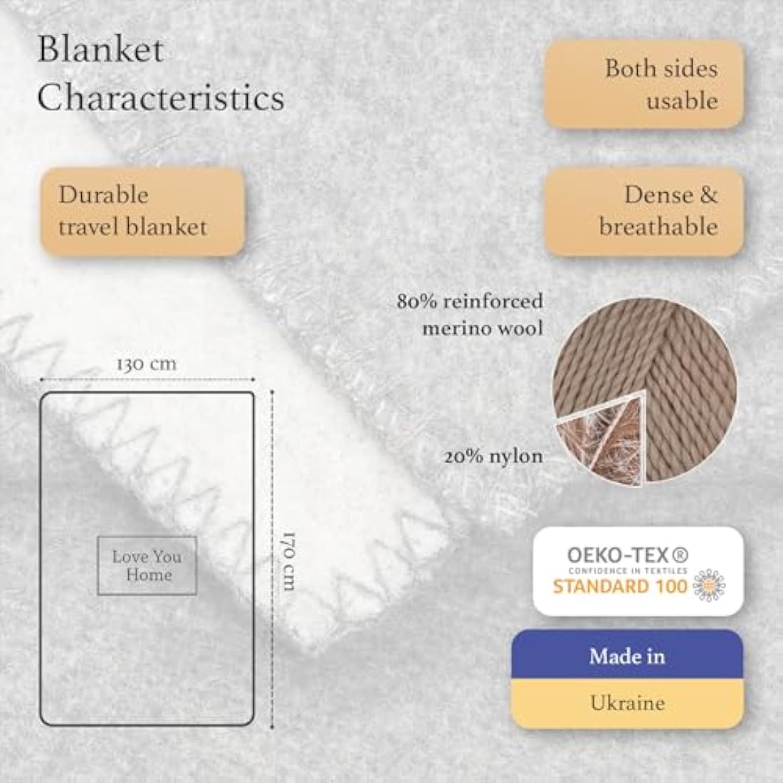 LYHome Travel Blanket - Extra Warm Picnic Throw, Bed Camping Outdoor Wool Blankets, Cozy Soft Throws, Military Army and Garden Outside Use (51x67 in | 130x170 cm | Gray - Light Gray Double-sided)