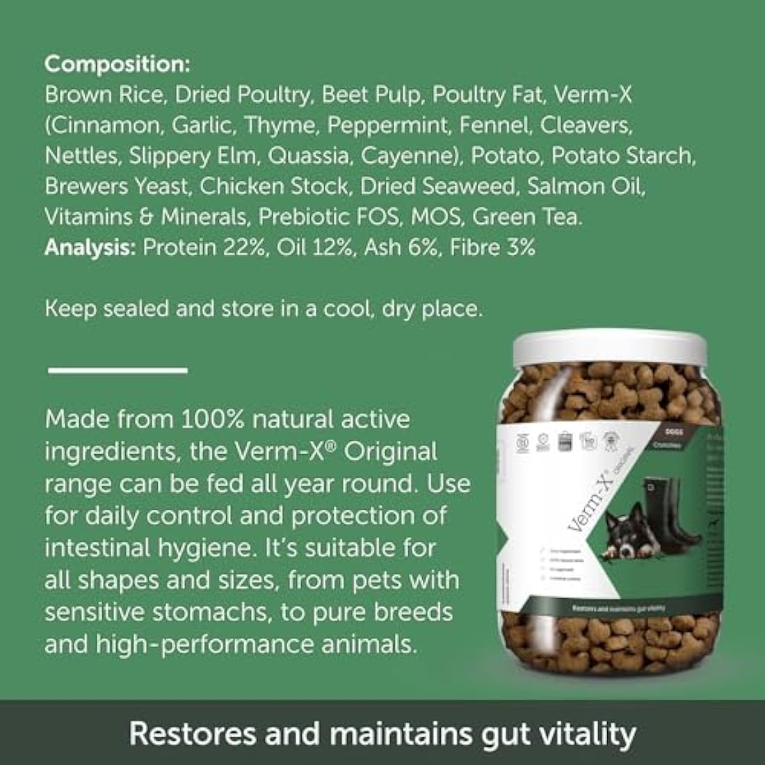 Verm-X All Natural Treats for Dogs. Supports Intestinal Hygiene. Vet Approved. UFAS Assured. Restores and Maintains Gut Vitality. Wormwood Free Recipe.
