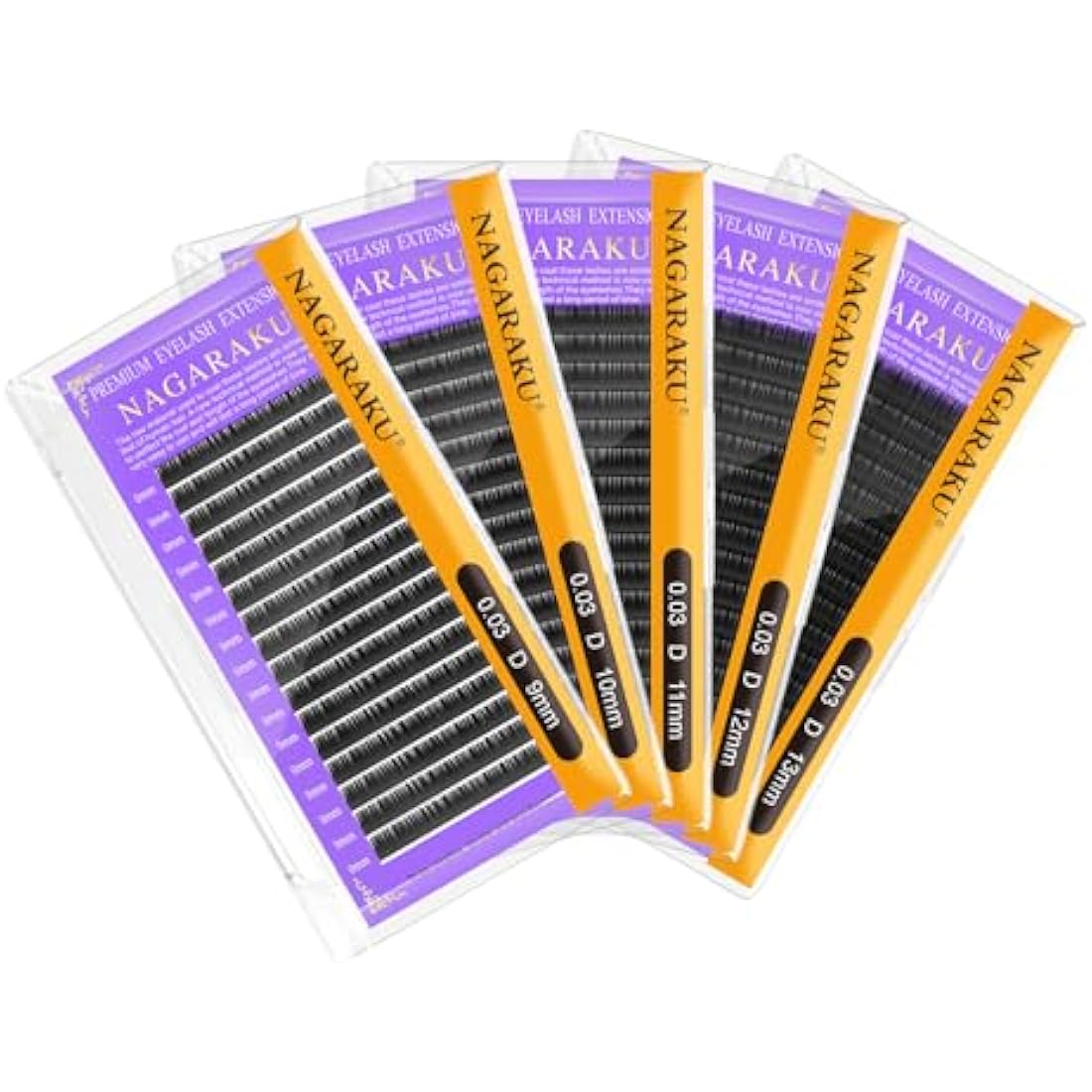 NAGARAKU 5 Trays Eyelash Extensions Supplies Classic 1:1 Lashes Individual Volume Lash Extensions Soft Single Natural Eyelashes Matte Black 16 Rows (0.03mm D Curl 9/10/11/12/13mm in 1 Pack)