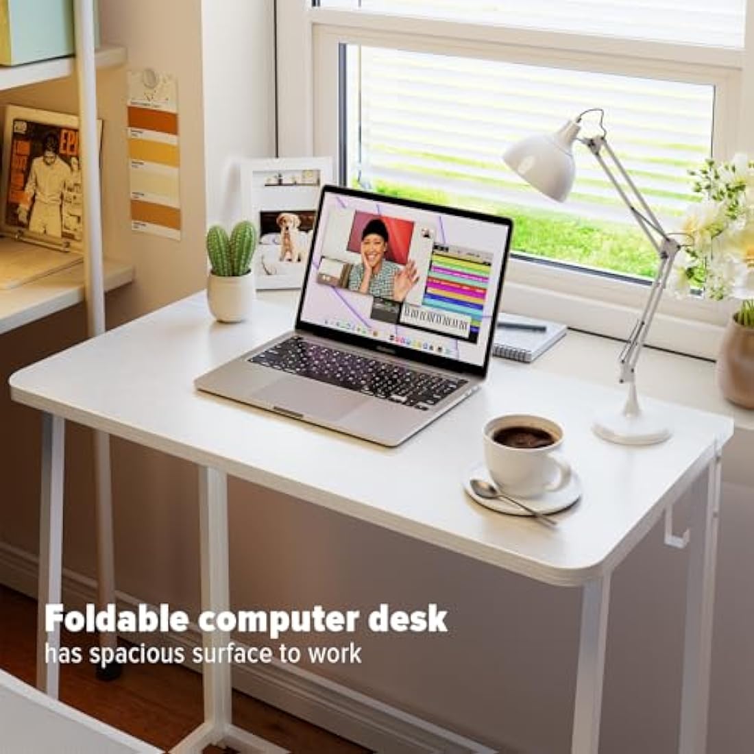 WOHOMO Folding Desk,80cm Small Desk for Small Spaces,Easy Assemble Foldable Computer Desk for Laptop,Mini Portable Working Table Narrow Wooden Writing Workstation for Home Office,White