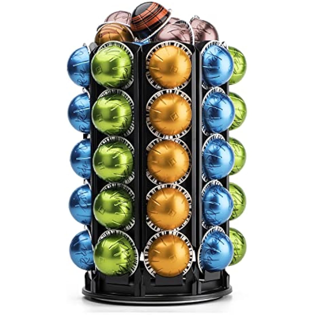 Bagoo Coffee Pod Carousel Holder for Nespresso Vertuoline 360 Degree Rotation with Central Additional Storage Vertuo Capsules (40+)