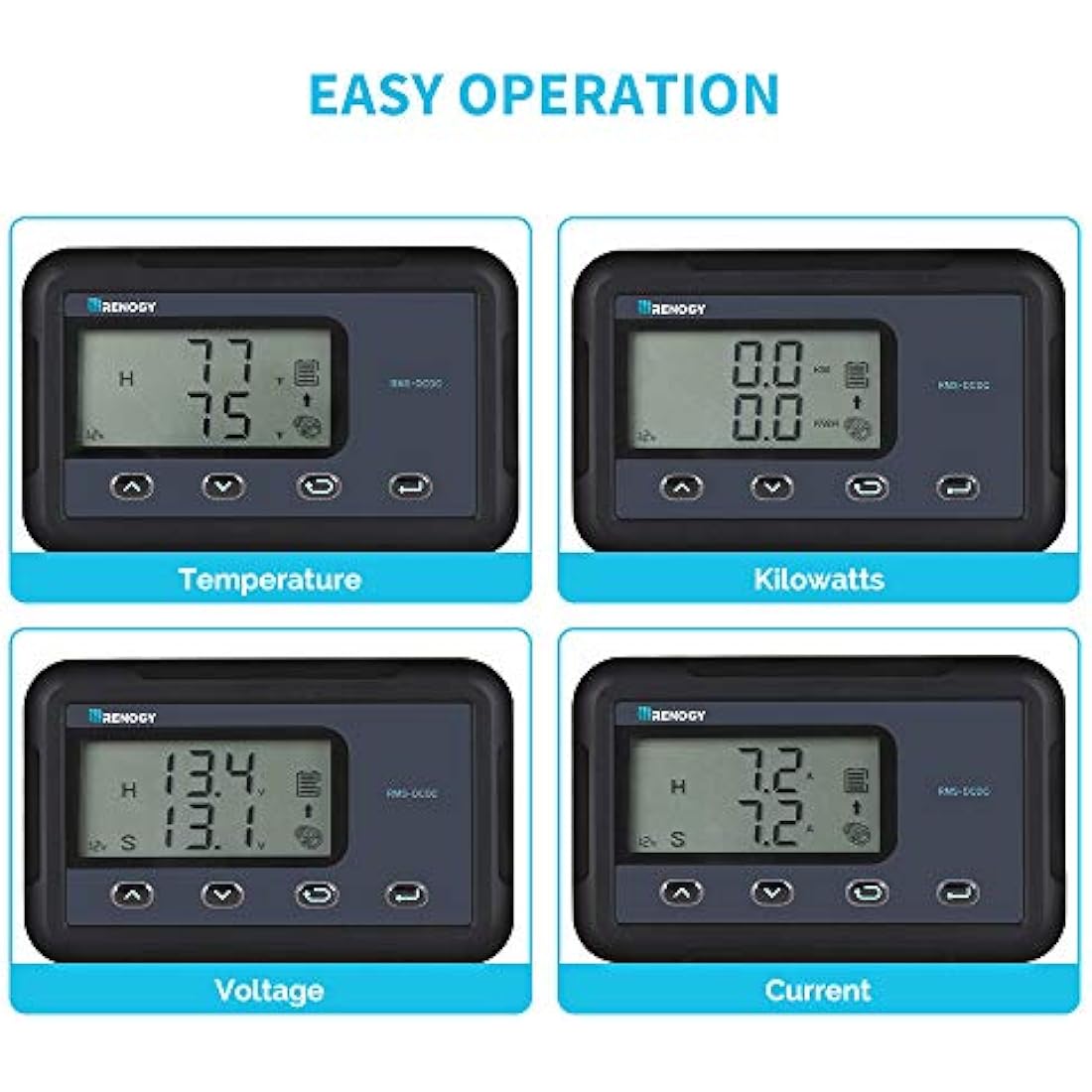Renogy Monitoring Screen for 12V 30/50A DC-DC MPPT on-board Battery Charger, Flush-mount with Backlit LCD, Real-time Tracking