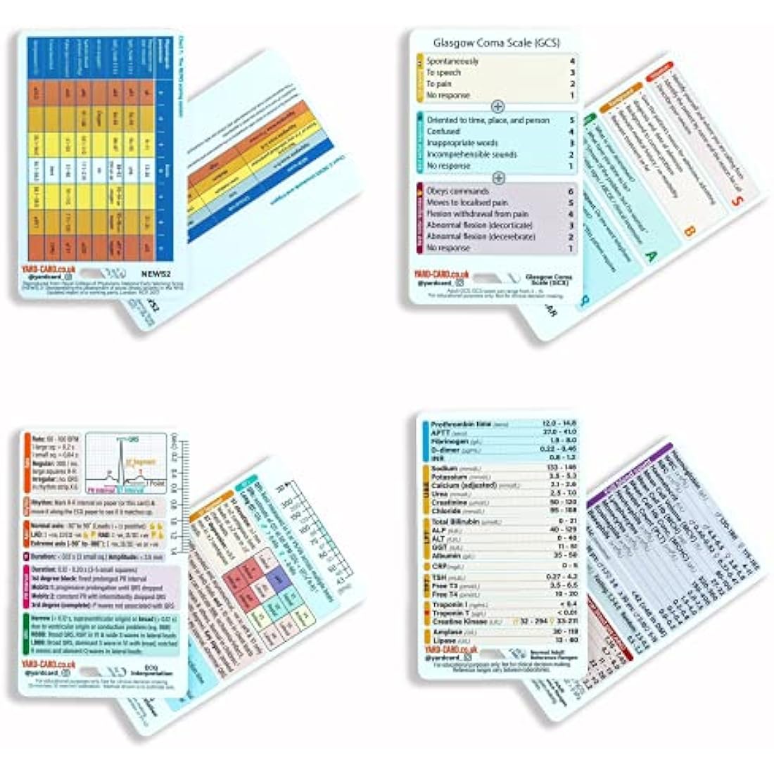 YardCard - Medical Reference Card Set: ECG, Blood Test Ranges, Glasgow Scale, SBAR, & NEWS2 | Ideal for Medical & Nursing Students, Paramedics