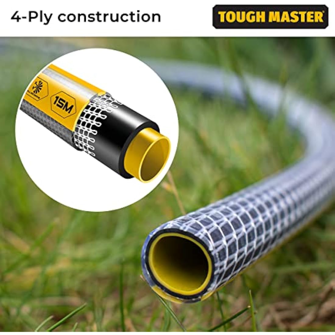 Garden Hose 15m 50ft 4-Layer Reinforced Outdoor Watering Accessories for Garden Water Feature, Pressure Washer, Garden Sprinklers, DIY Tools Tough Master