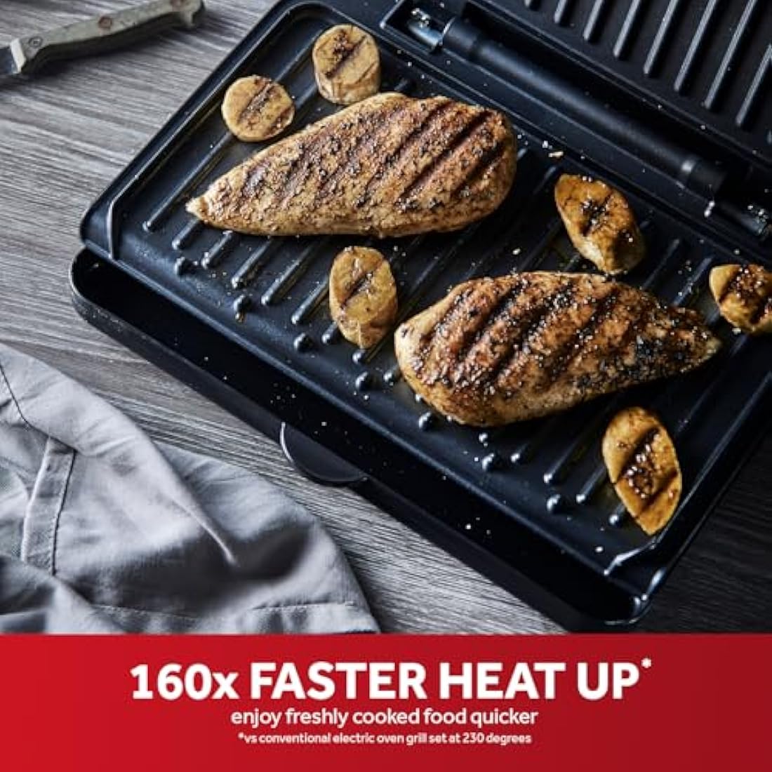 George Foreman Medium Electric Fit Grill [Non stick, Healthy, Griddle, Toastie, Hot plate, Panini, BBQ, Energy saving, Vertical storage, Easy clean, Drip tray, Ready to cook light] Black, 1630W 25810