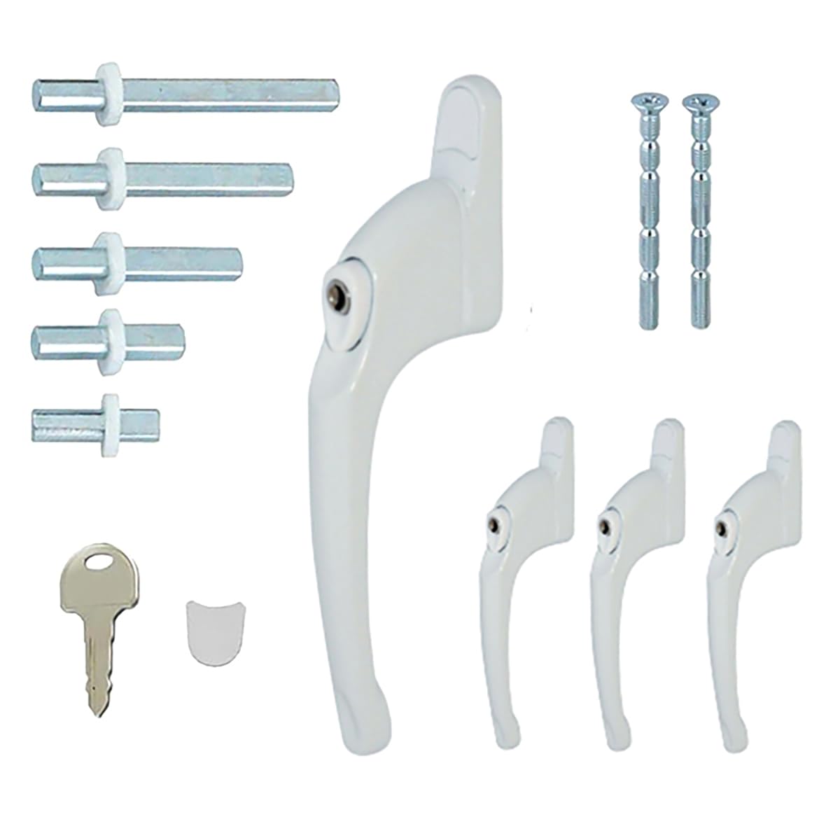 FixRello Universal Inline uPVC Window Handle ? Lockable, Ambidextrous, Multi-Spindle ? White with White Button (4 Pack)