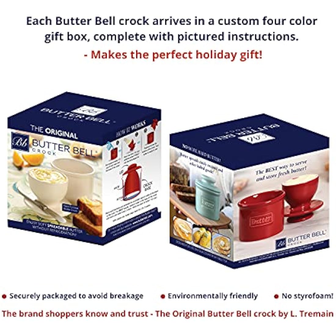 Butter Bell - The Original Butter Bell Crock by L Tremain, a Countertop French Ceramic Butter Dish Keeper for Spreadable Butter, Café Matte Collection, Stone