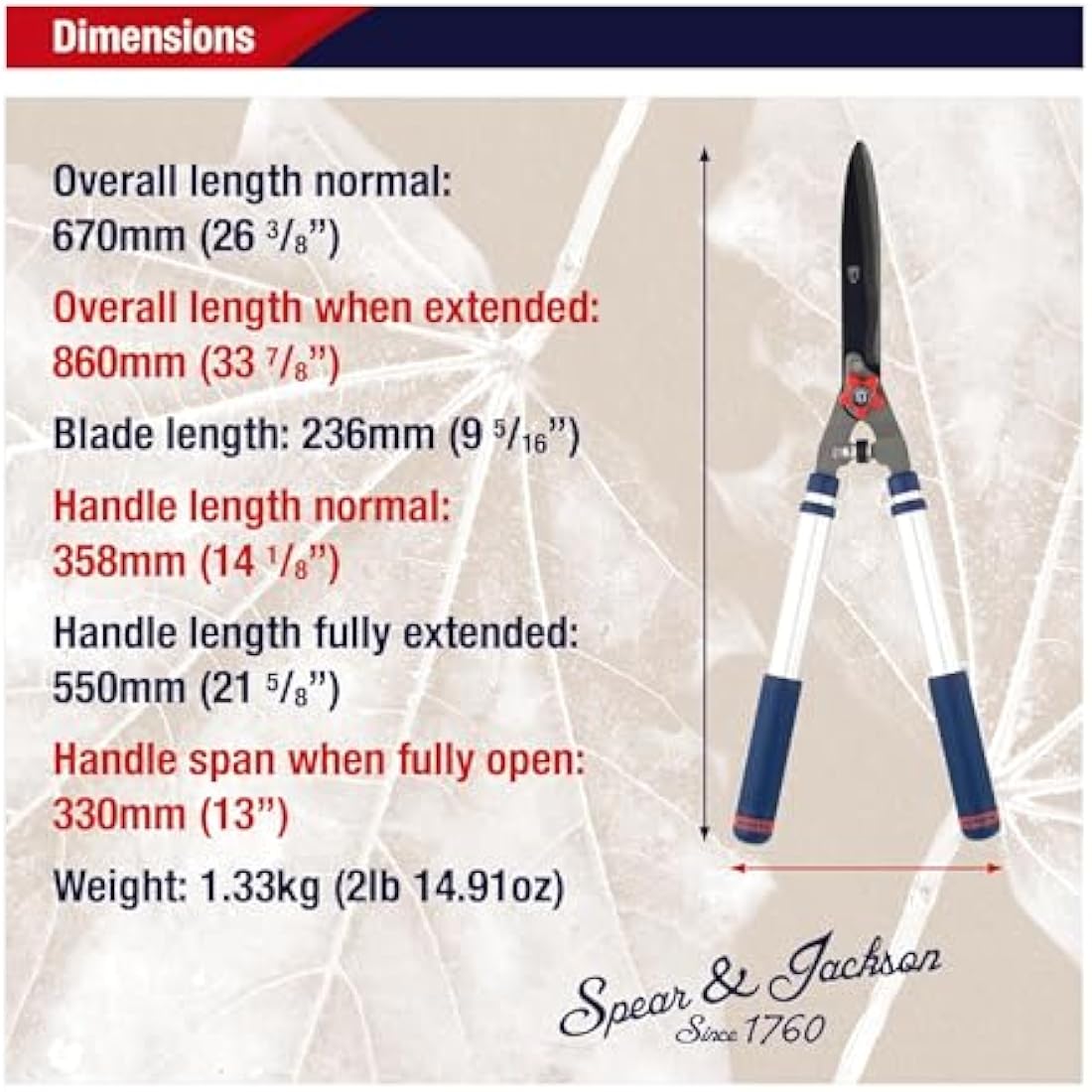Spear & Jackson 8120RS Razorsharp Telescopic Hedge Shears, Blue