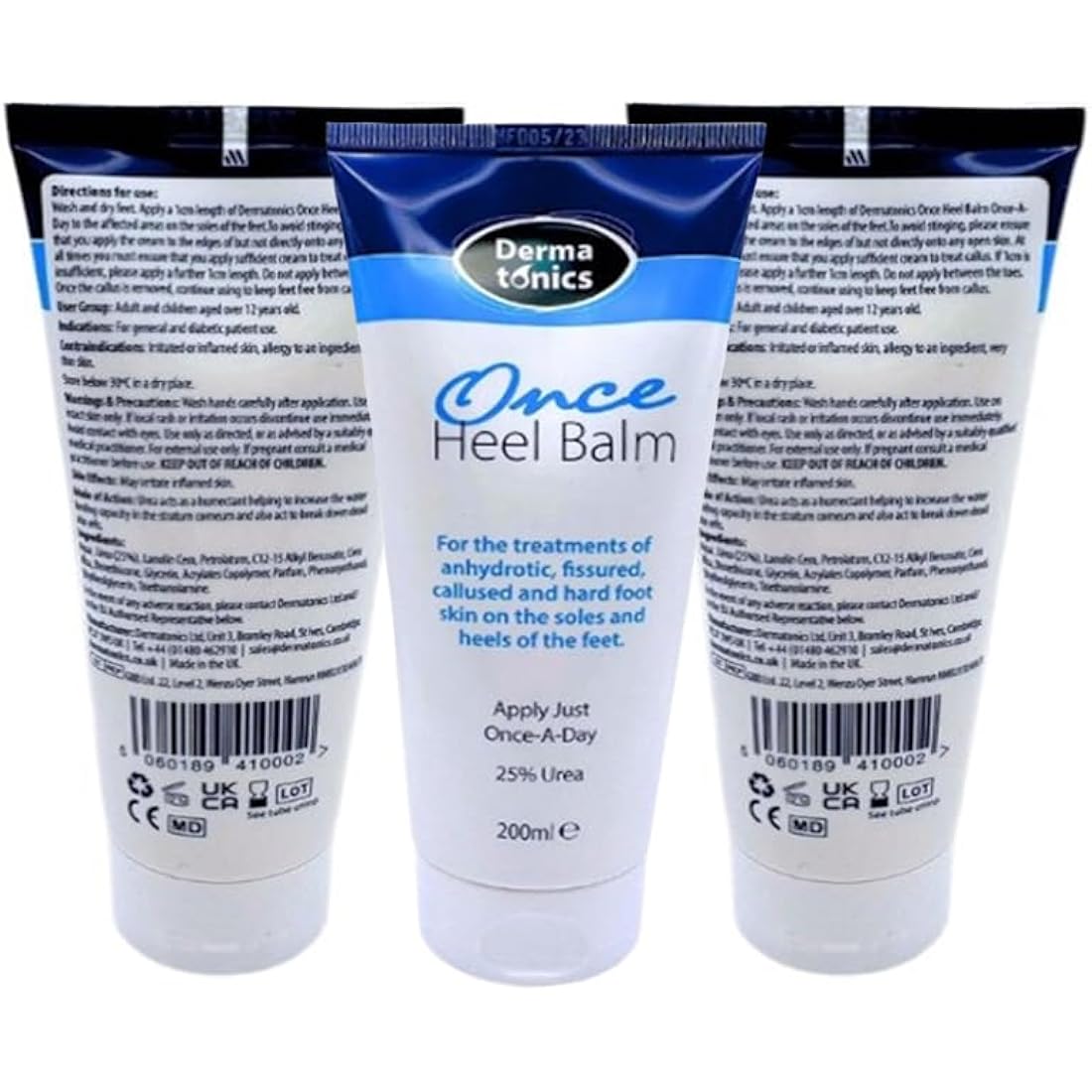 Dermatonics Once Heel Balm | Long-lasting Relief for Rough, Dry, and Callused Heels and Feet | Paraben-free and Clinicaly Proven | Visible Result in 8 Days | Pack of 3 x 200 ml