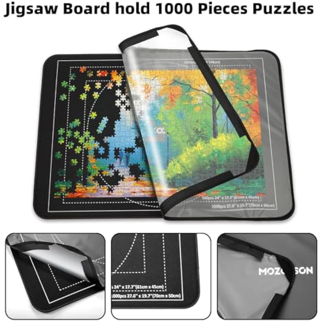 MOZOOSON Jigsaw Board 1000, 500 Pieces Jigsaw Puzzle Board 32 x 22in, Jigsaw Accessories Puzzle Storage Board for Easy Move and Store (1 Clear Cover, 6 Puzzle Sorting Trays)