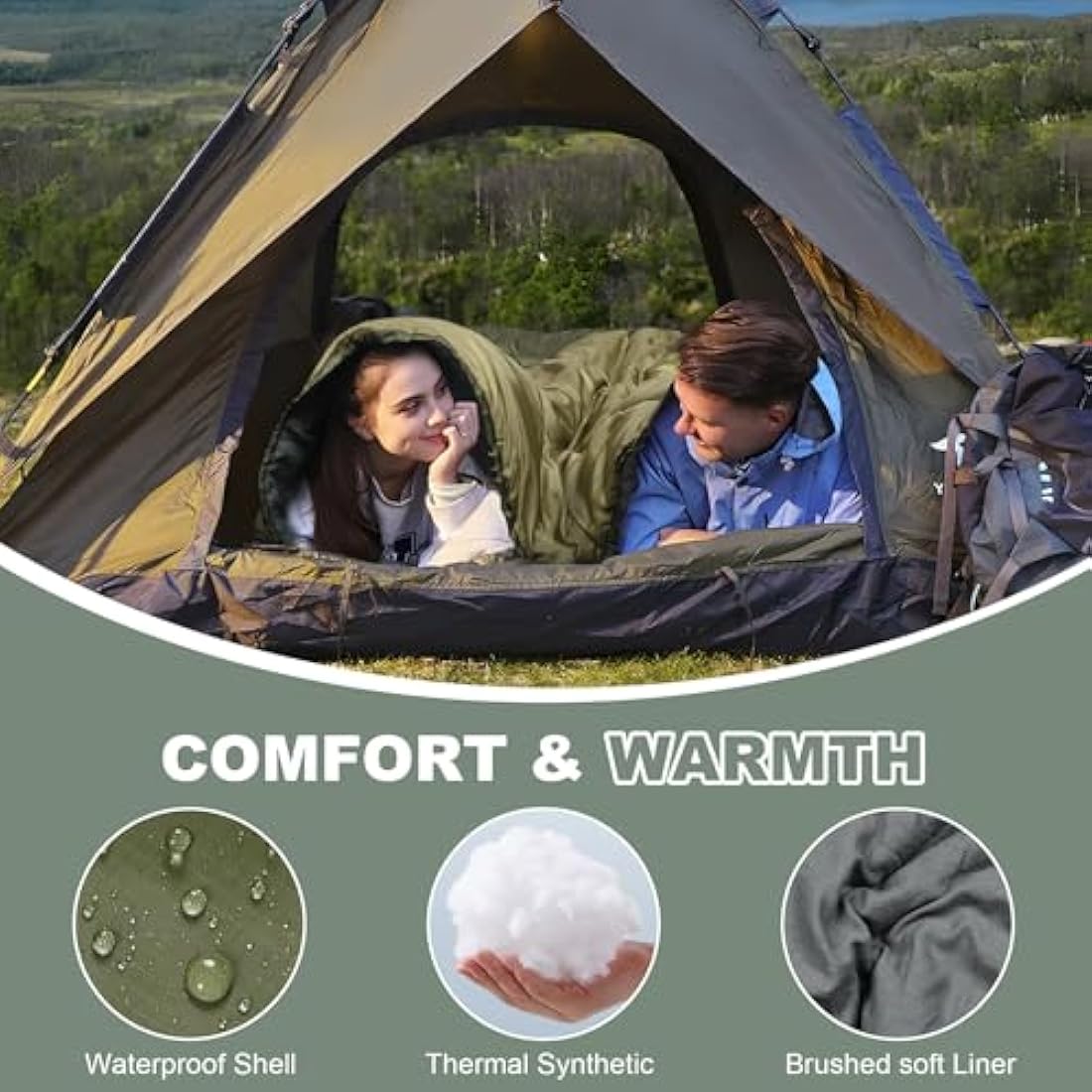 Mcota Double Sleeping Bag, 2 Person Queen Size Sleeping Bag for Adults Couples Family Camping Backpacking, XL Waterproof Lightweight for Cold Weather & Warm