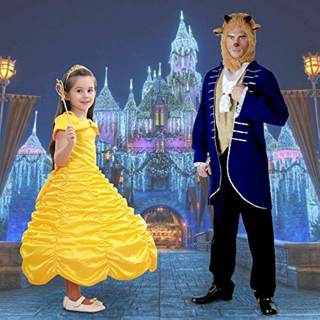 Vicloon 9 Pcs Princess Belle Costume Dress,Little Girl Princess Dresses Fancy Dress Childs Party Outfit with Crown Wand Gloves Necklace Ring and Earrings Yellow